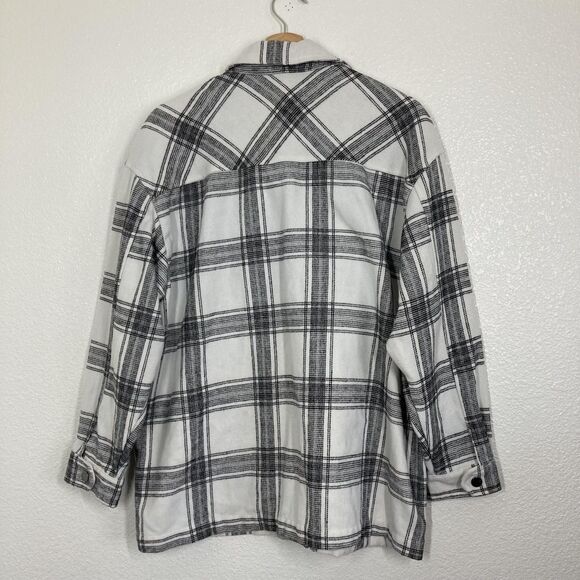 HFX Jacket Women's Medium White Black Plaid Button Up Flannel Shirt Shacket - Picture 9 of 15